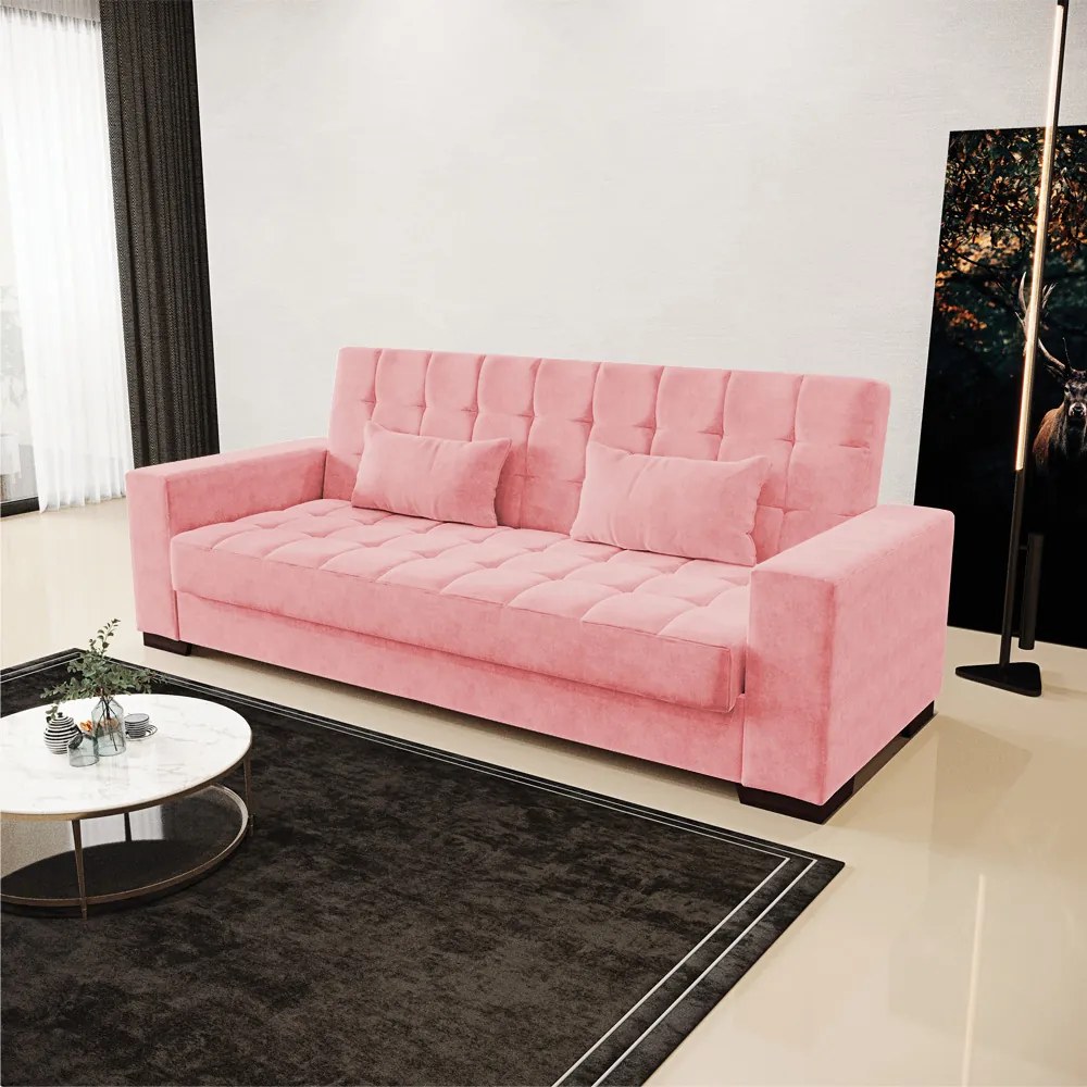 Sofá Cama Casal 3 Lugares 210cm Lisboa Suede  D03 - D'Rossi - Rose