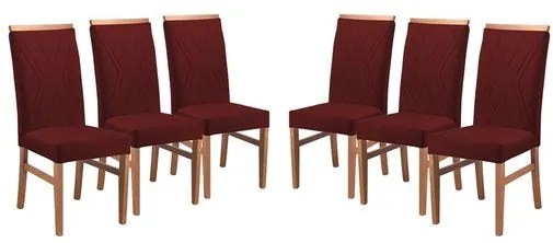 Kit 6 Cadeiras de Jantar Estofada Bordô em Veludo Kloten