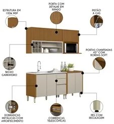 Cozinha Modulada 4 Peças Balcão Para Pia CP3 Pierre L06 Nature/Off Whi