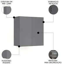 Armário de Cozinha Aéreo 2 Portas 67cm Italy Cinza - EJ Móveis