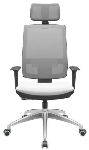 Cadeira Office Brizza Tela Cinza Com Encosto Assento Aero Branco RelaxPlax Base Aluminio 126cm - 63589 Sun House