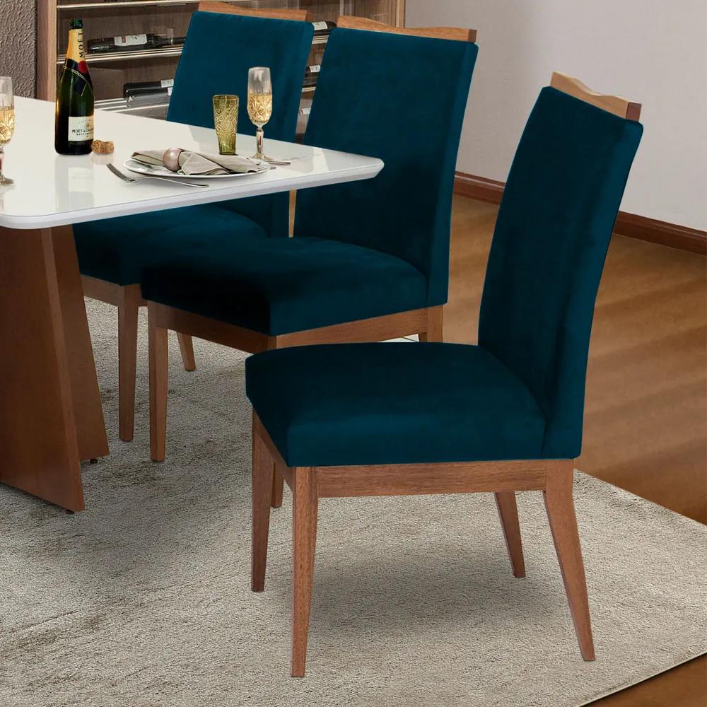 Conjunto 6 Cadeira Decorativa Leticia Veludo Azul Marinho