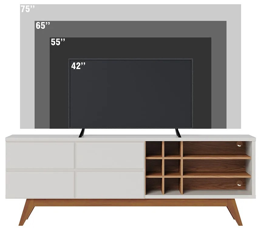 Rack para Sala Bancada de TV 70 Pol 180cm Cinthia C04 - D'Rossi - Off White Matte e Freijó