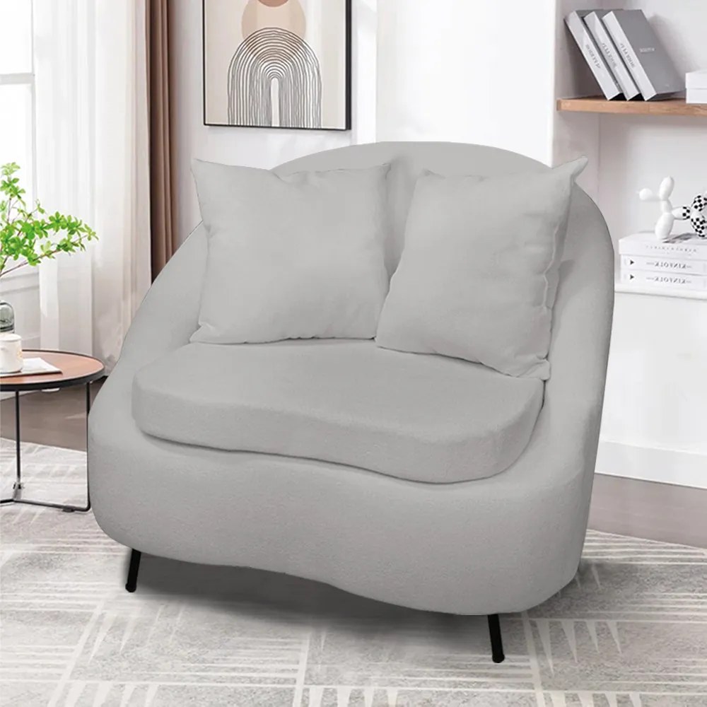 Poltrona Decorativa Orgânica Pé Ferro Preto Kit 2 Zaya Bouclê Cinza C05 - D'Rossi