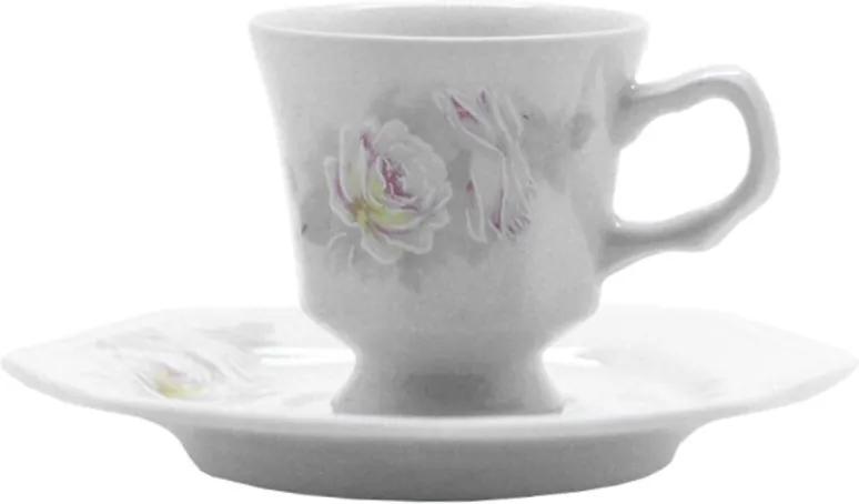 Xícara Chá com Pires 200 ml Porcelana Schmidt - Dec. Romântica Prisma 2° LINHA