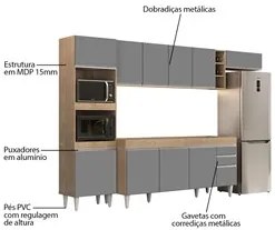 Armário de Cozinha Modulada 5 Peças CP16 Balcão Castanho/Cinza - Lumil