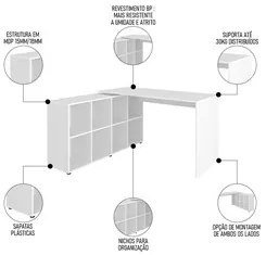 Mesa Escrivaninha em L Eron e Estante Livreiro Stela A06 Branco/Freijó