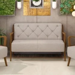 Poltrona Namoradeira 2 Lugares 135cm Capitonê Lapa Z32 PU Camel/Linho