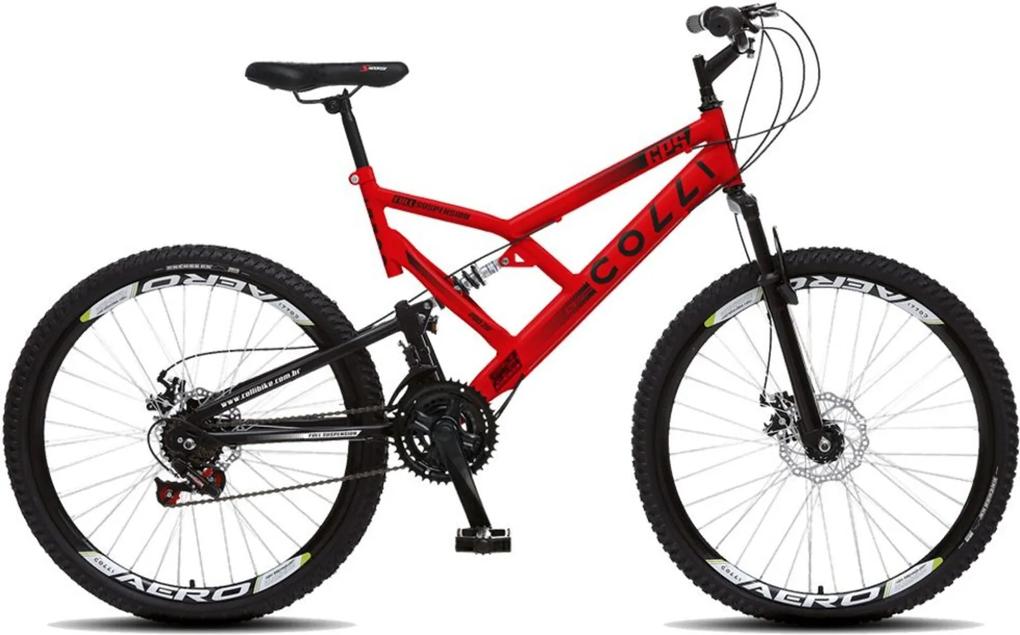 Bicicleta Esportiva Aro 26 Dupla SuspensÁo Freio a Disco GPS 220 Quadro 18 Aço Vermelho - Colli Bike