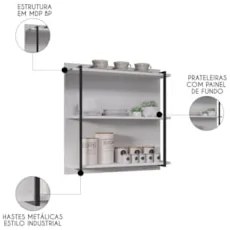 Prateleira Industrial Cozinha Tripla com Painel Flora Z34 Branco - Mpo