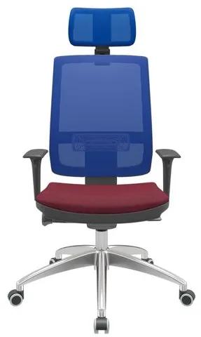 Cadeira Office Brizza Tela Azul Com Encosto Assento Poliéster Vinho Autocompensador 126cm - 63147 Sun House