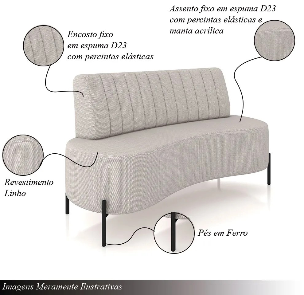 Sofá Living Decorativo 2 Lugares 1,60M Katara Pés de Ferro Linho Rústico Off White   G33 - Gran Belo