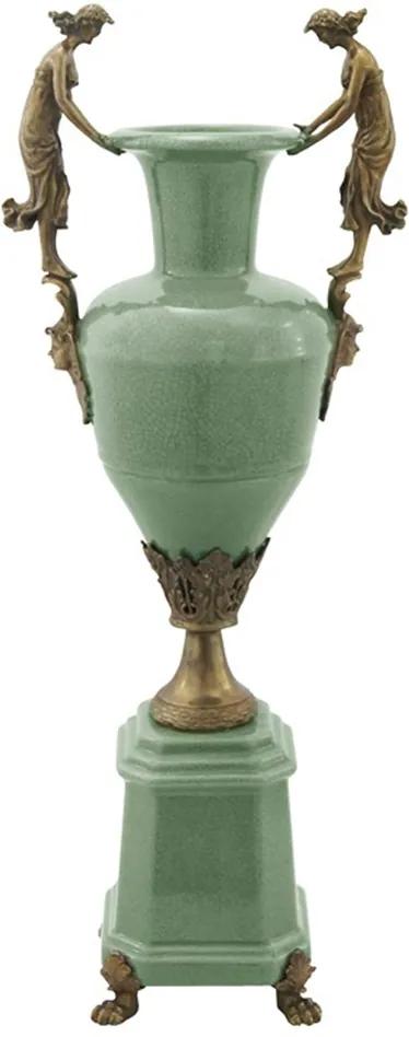 Vaso em Porcelana Verde Ornamentos em Bronze 61 x 24