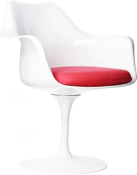 Cadeira Saarinen com Braço Branca Almofada Vermelha