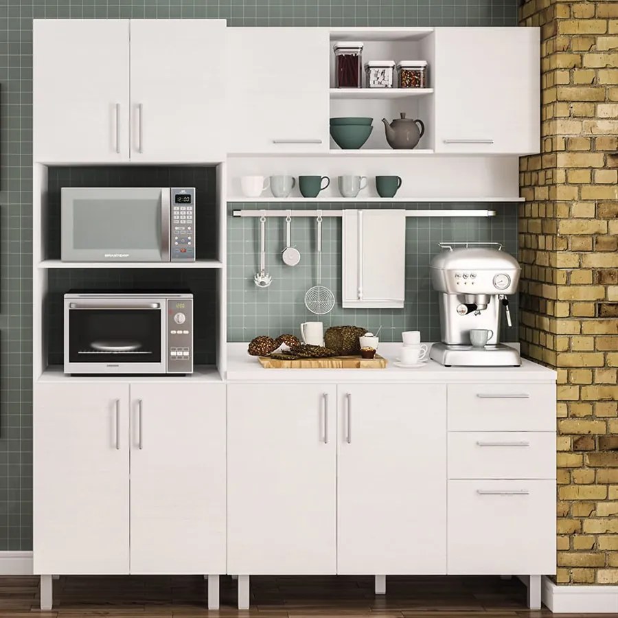 Conjunto Cozinha Compacta Arduan (L:1,90m) C/ 8 Portas Branco / Branco