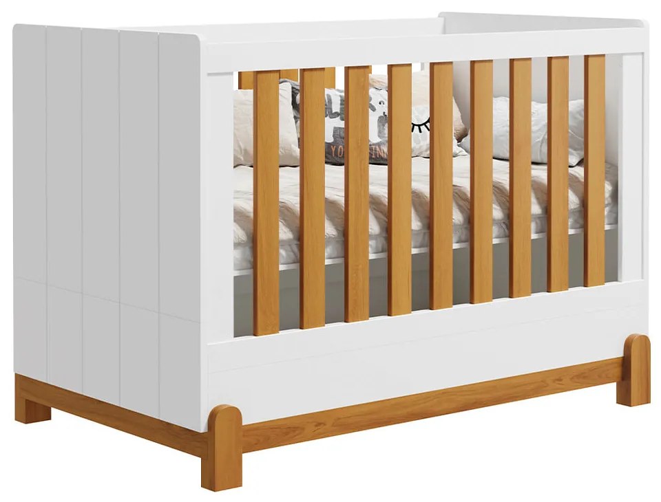 Berço Mini Cama Lotus com Frisos - Branco Fosco e Savana