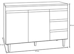 Balcão Gabinete Para Pia 100cm sem Tampo 2 Portas 3 Gavetas  Andréia B