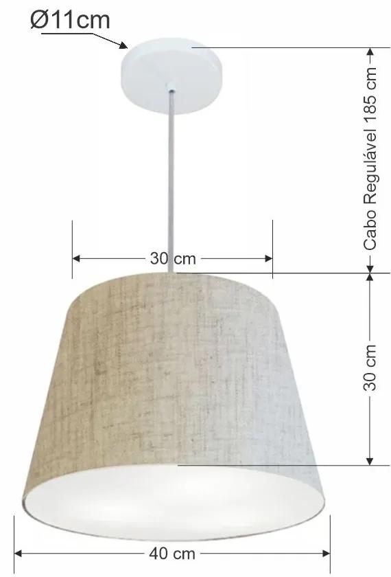 Lustre Pendente Cone Md-4155 Cúpula em Tecido 30/40x30cm Rustico Bege - Bivolt