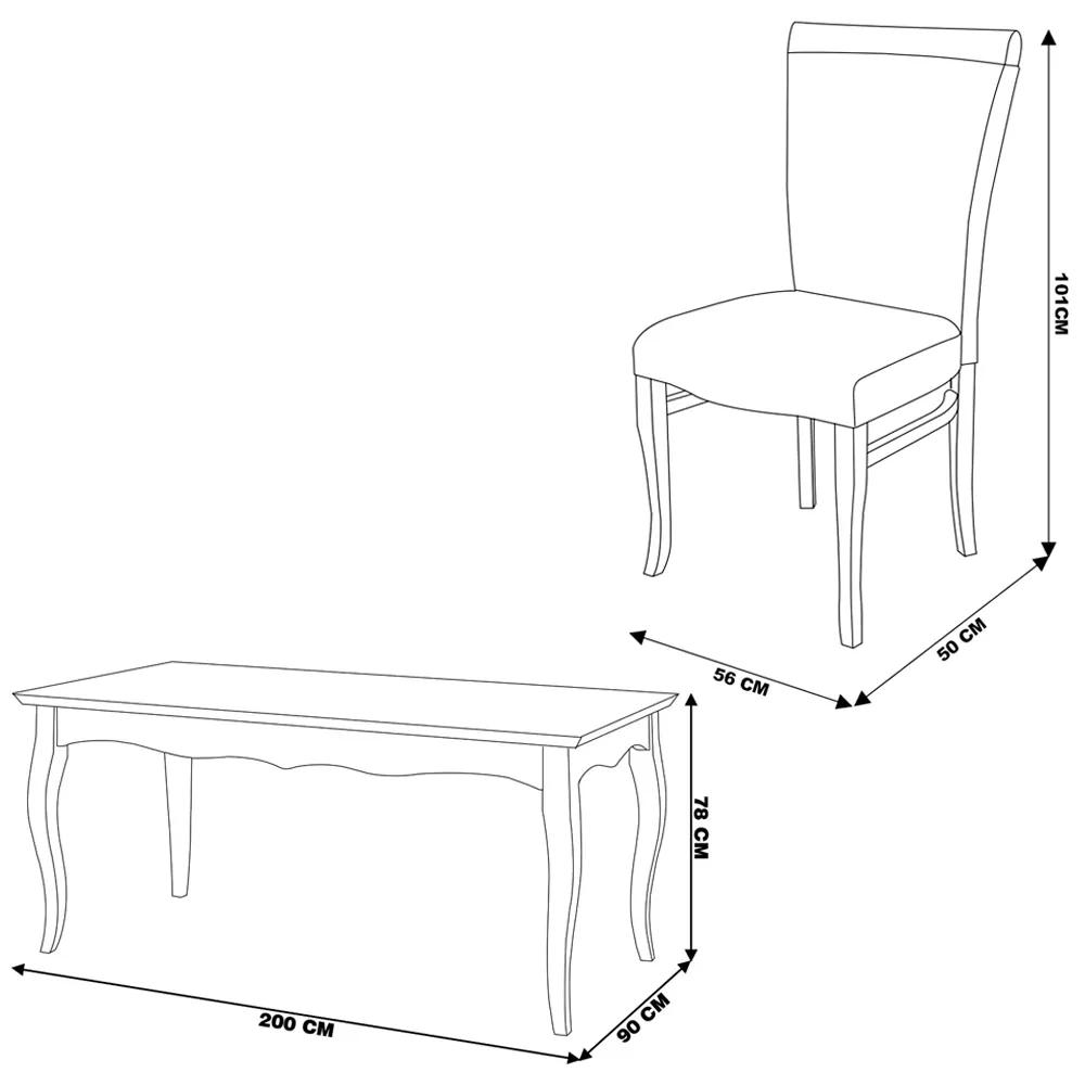 Conjunto Mesa Gallia 200cm com 6 Cadeiras Orfeu Poliéster Branco/Imbuía G42 - Gran Belo