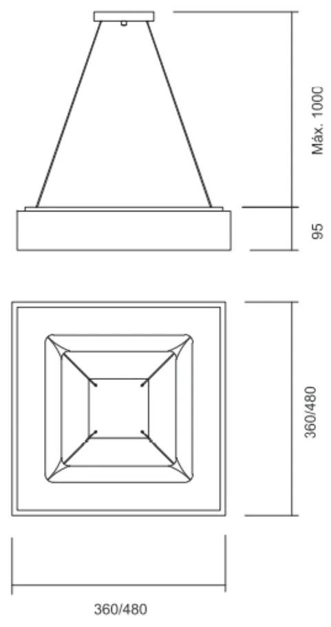 Pendente Belize 48X48Cm Led 36,8W Bivolt / Base Vazada | Usina 19012/4... (PT - Preto Texturizado, 4000k)