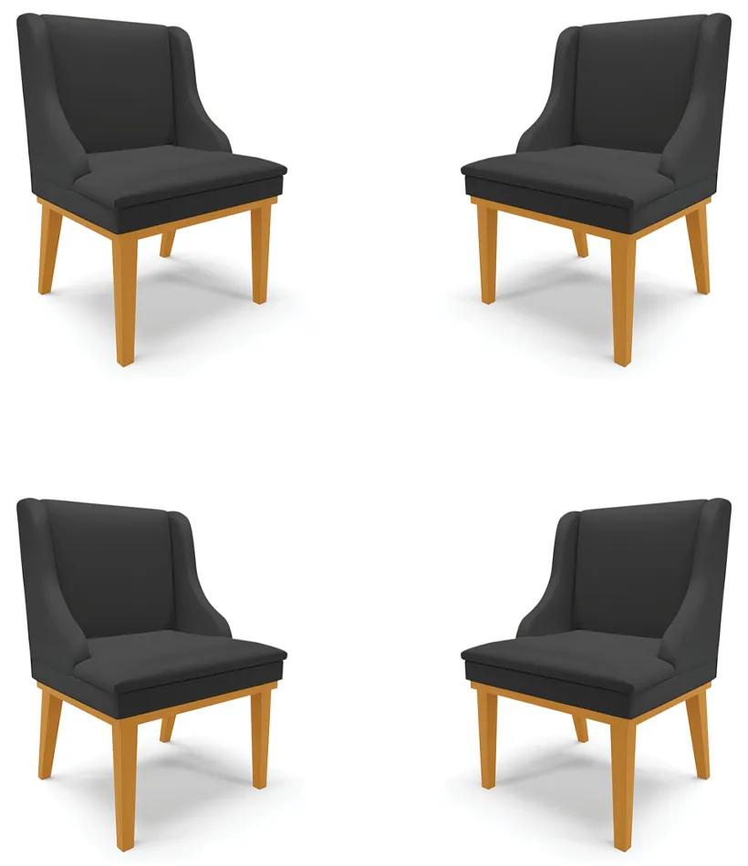 Kit 4 Cadeiras Decorativas Sala de Jantar Base Fixa de Madeira Firenze PU Preto Fosco/Castanho G19 - Gran Belo