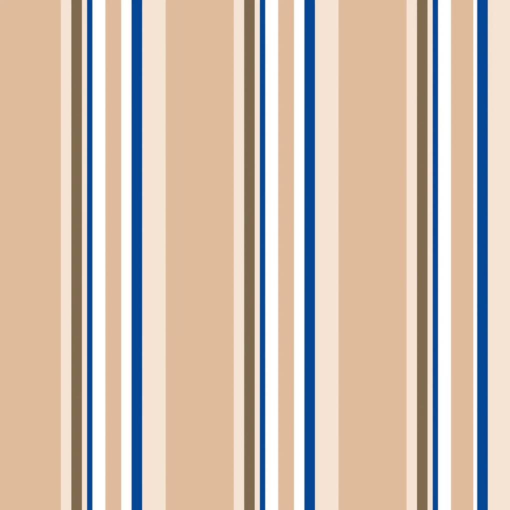 Papel de Parede Listrado Marrom Branco e Azul 0.50m x 3.00m