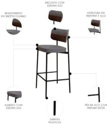 Banqueta Alta Bar Estofada Kit 4 Ella M25 Linho Cinza/Marrom - Mpozena
