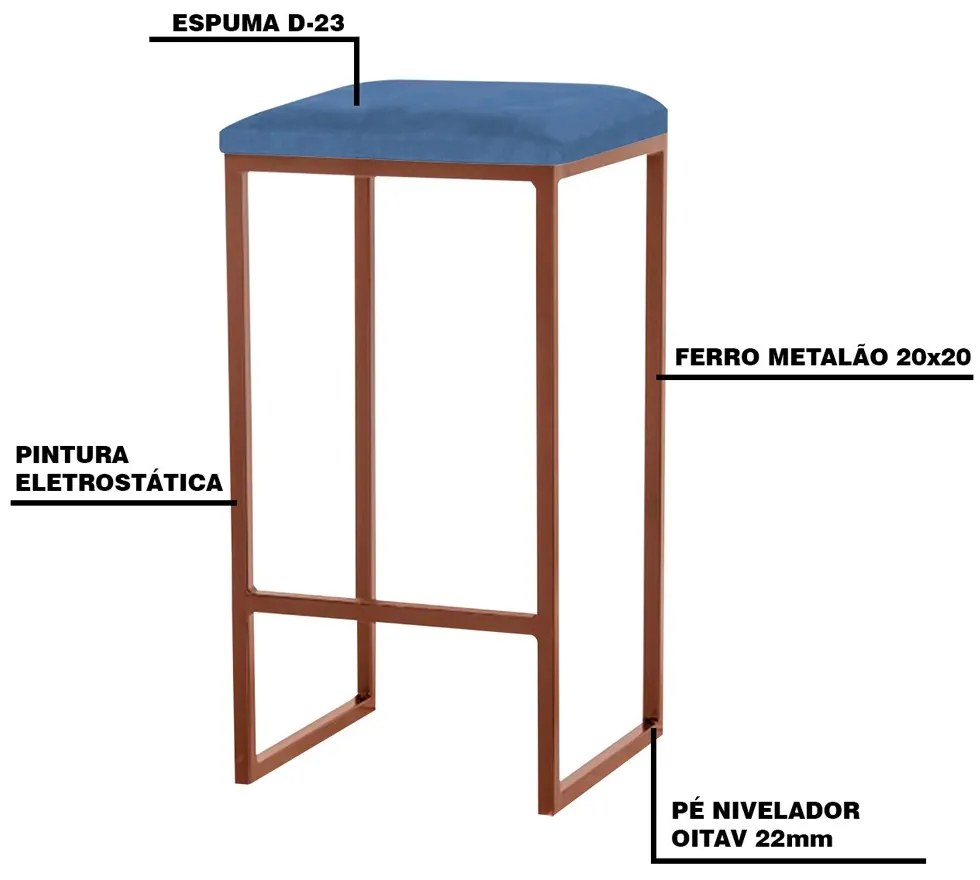 Kit 2 Banqueta Decorativa Billie Base Bronze Suede Azul Marinho G41 - Gran Belo