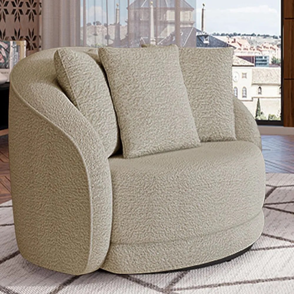 Kit 2 Poltronas Decorativas Base Giratória Galáxia com Almofadas Boucle Bege G45 - Gran Belo