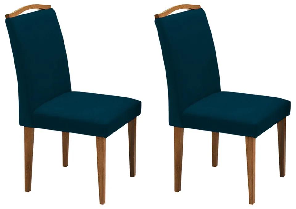 Conjunto 2 Cadeira Sala de Jantar Keli Veludo Azul Marinho