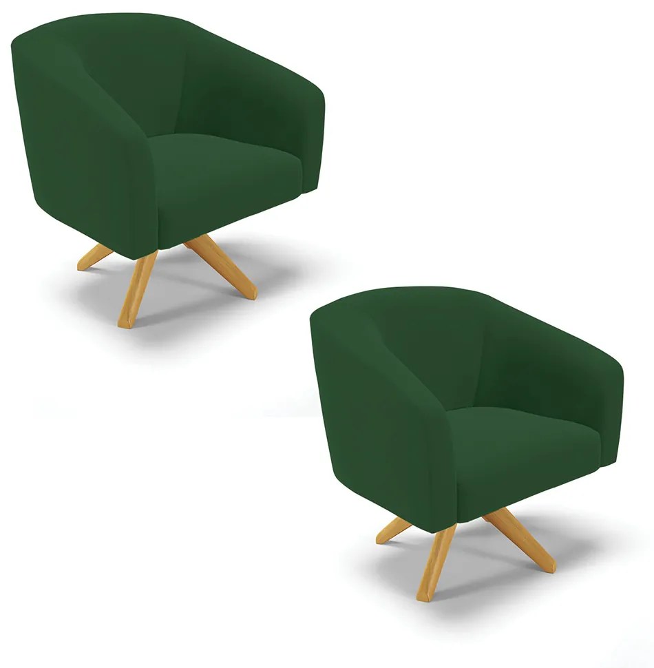 Poltrona Decorativa Giratória MA30 Kit 2 Stella Veludo Verde D03 - D'Rossi