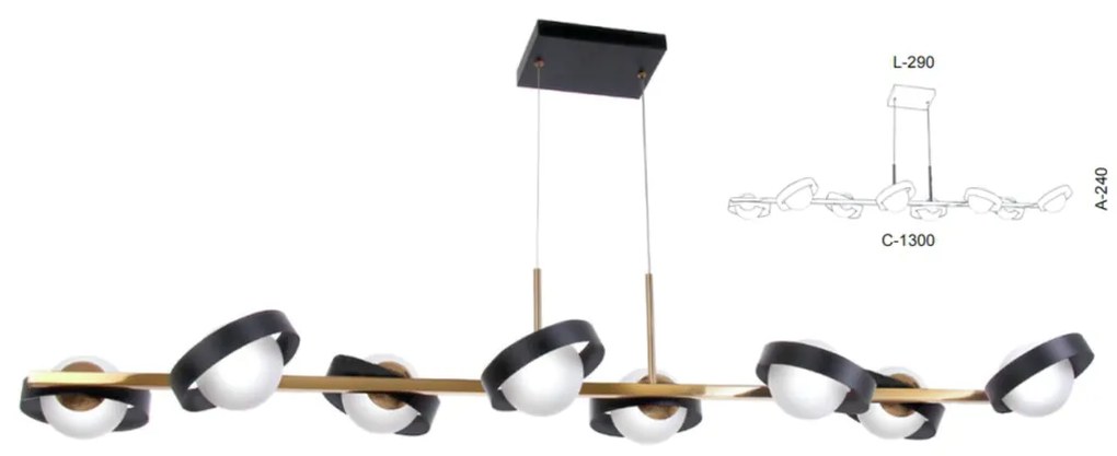Pendente Retangular Aro 120X29X24Cm Metal E Globo Ø10Cm 08Xg9 |Old Art... (BRANCO, FOSCO (BRANCO))