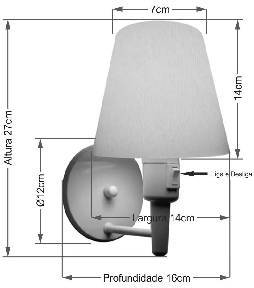 Arandela Cone Vivare Md-2013 Base Alumínio Branco Com Interruptor Cúpula em Tecido - Bivolt - Branco-Azul-Bebê - 110V/220V