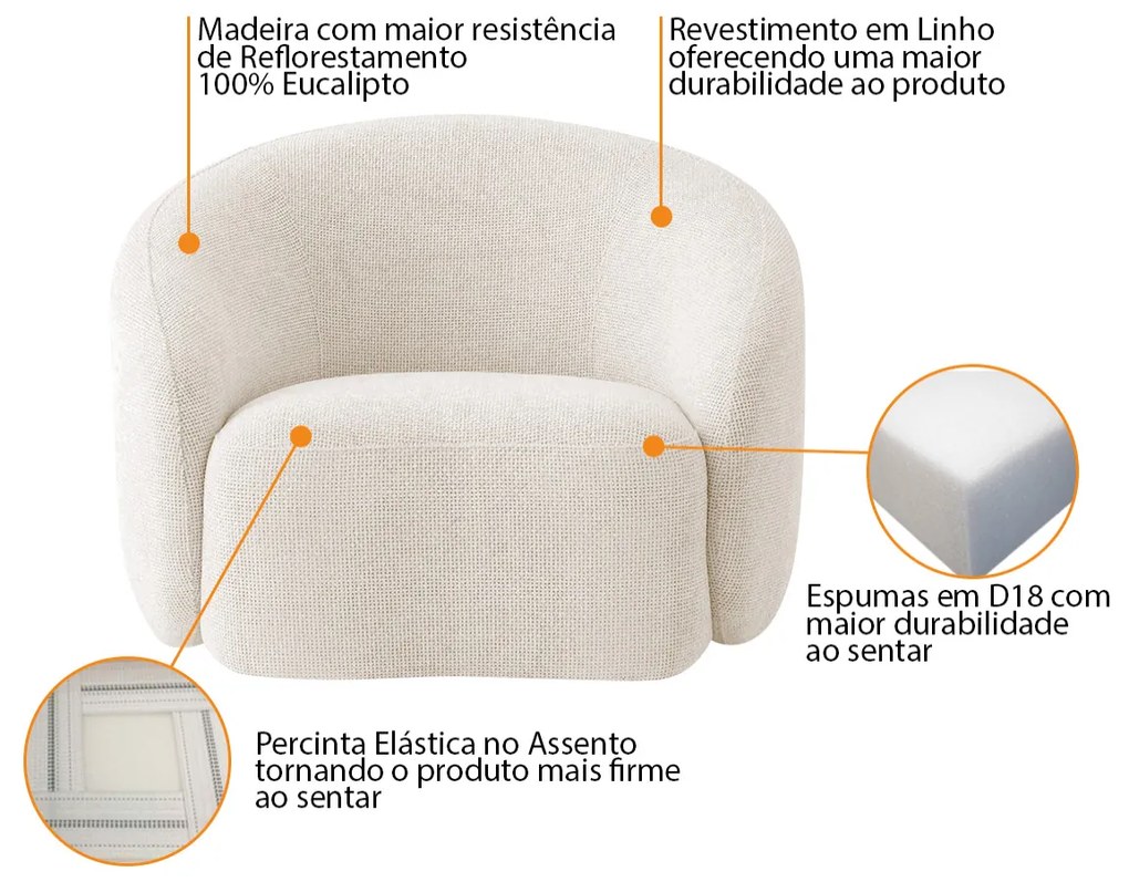 Poltrona Orgânica Luxo Recepção Amore Linho - ADJ Decor