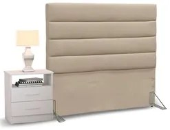 Cabeceira Cama Box Solteiro 90cm Greta Suede Bege e 1 Mesa de Cabeceir