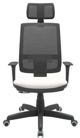 Cadeira Office Brizza Tela Preta Com Encosto Assento Vinil Branco RelaxPlax Base Standard 126cm - 63624 Sun House