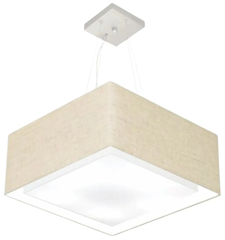 Lustre Pendente Quadrado Duplo Vivare Md-4128 Cúpula em Tecido 30/70x70cm - Bivolt