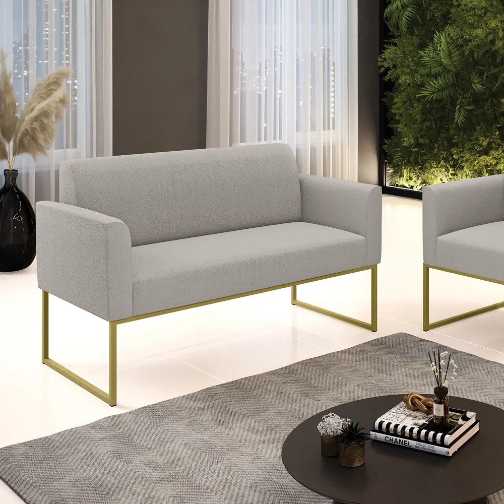 Sofá 2 Lugares Namoradeira Industrial Dourado Marisa Bouclê D03 - D'Rossi - Cinza