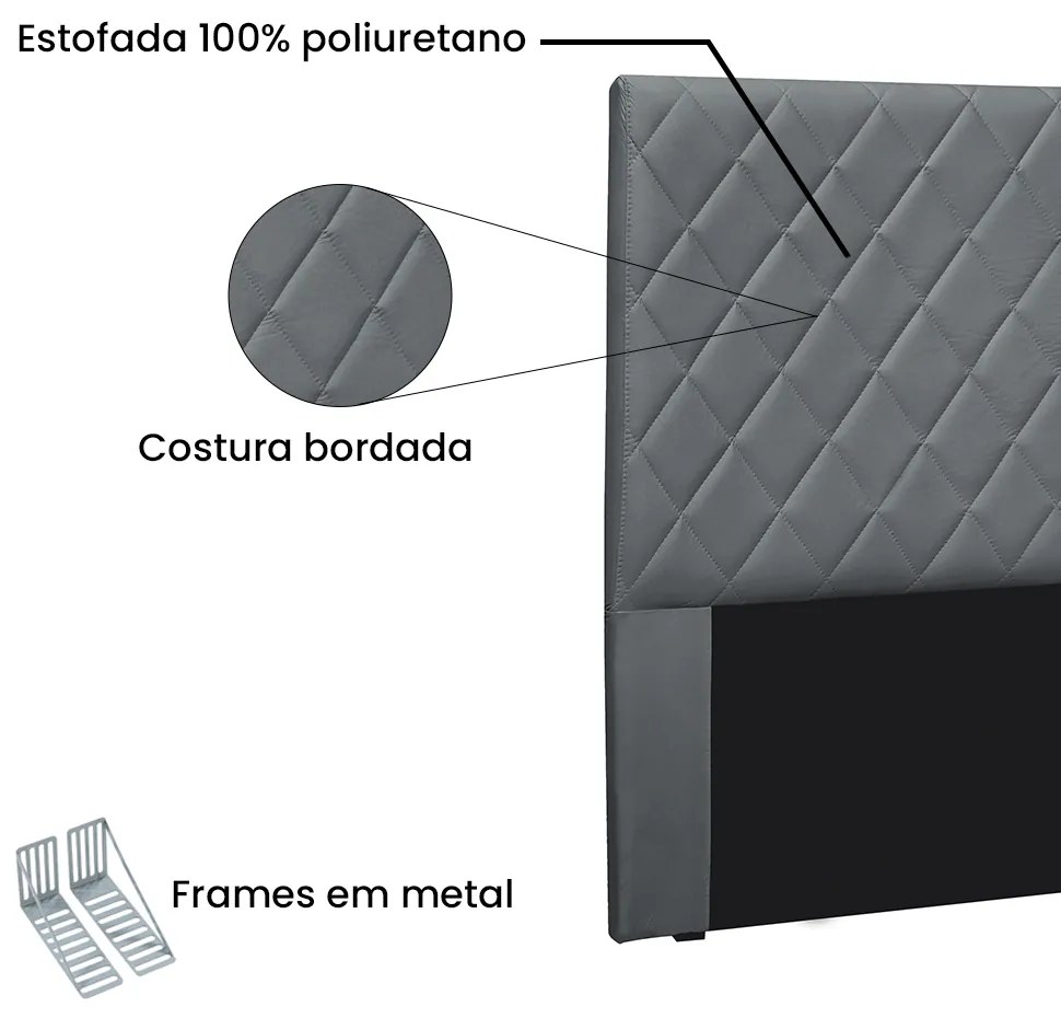 Cabeceira Cama Box Solteiro 90 cm Dubai Veludo Cinza S04 - D'Rossi