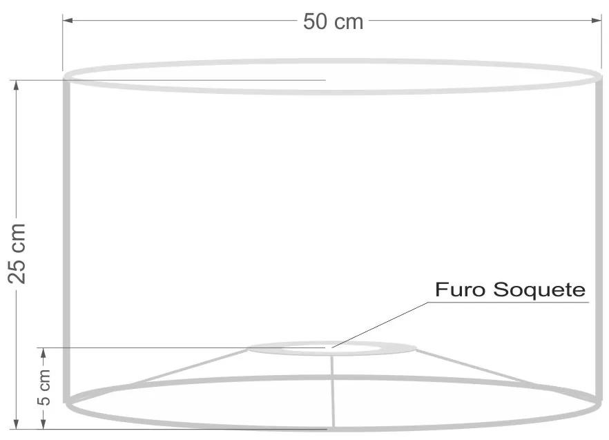 Cúpula abajur e luminária cilíndrica vivare cp-7024 Ø50x25cm - bocal nacional - Linho Bege