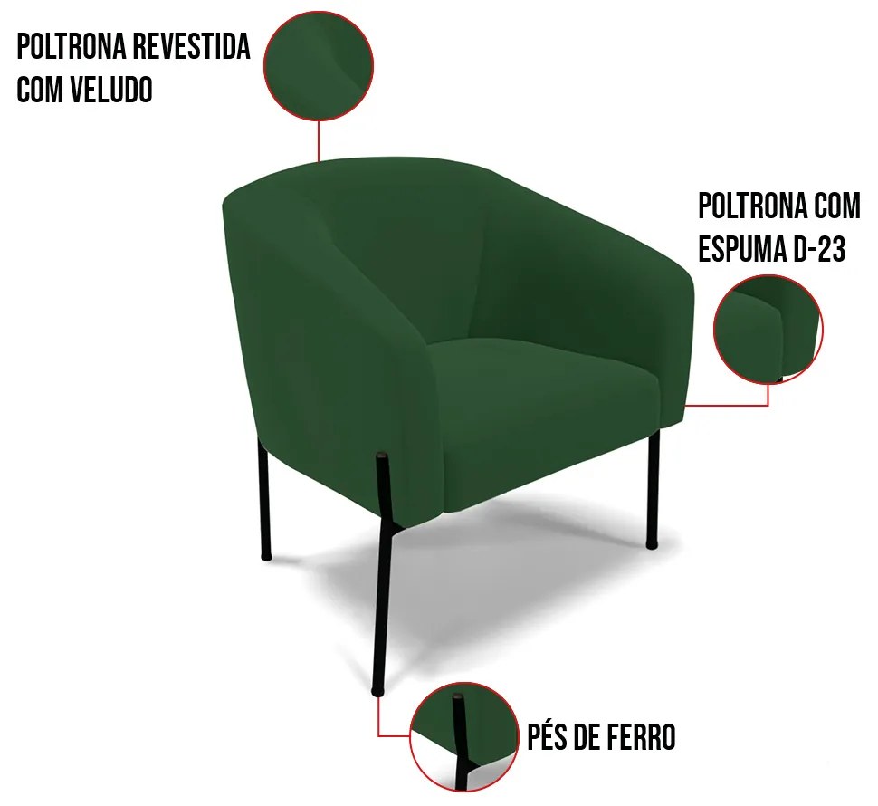 Cadeira Sala de Jantar Pé de Ferro Preto kit 2 Stella Veludo D03 - D'Rossi - Verde