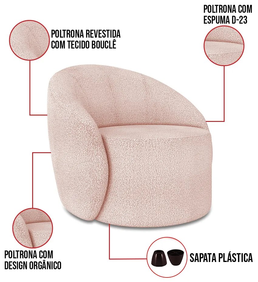 Poltrona Decorativa Orgânica Lua Bouclê D03 - D'Rossi - Rose