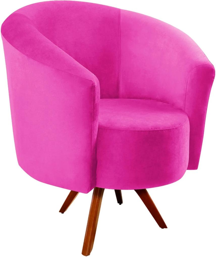 Poltrona Decorativa Angel Suede Pink com Base Giratória Madeira - D'Rossi
