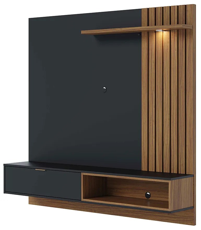 Painel TV 60 Pol 160cm Bancada Suspensa Zurique C04 - D'Rossi - Preto Fosco e Noce Milano