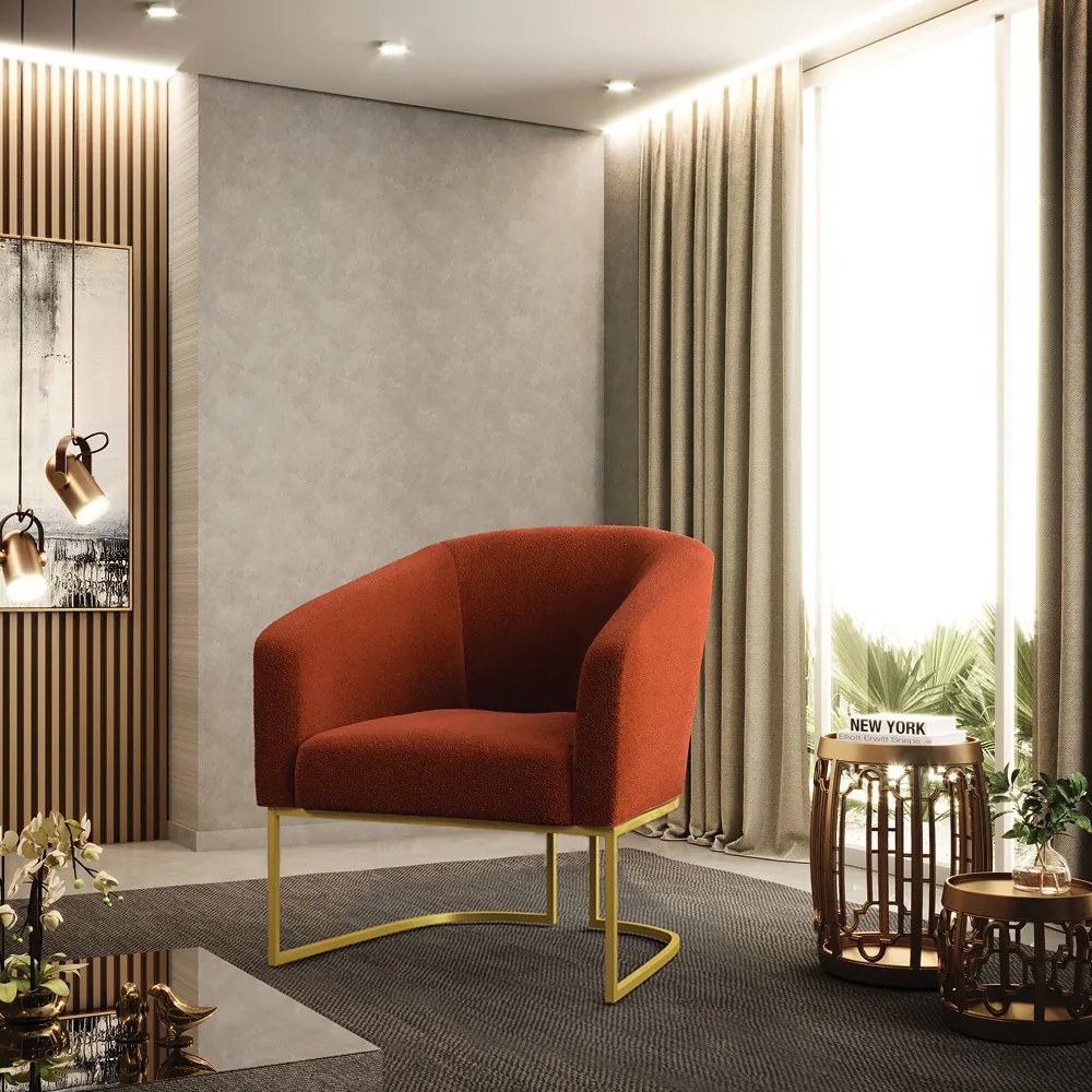 Poltrona Decorativa Industrial Dourado Stella Bouclê D03 - D'Rossi - Terra