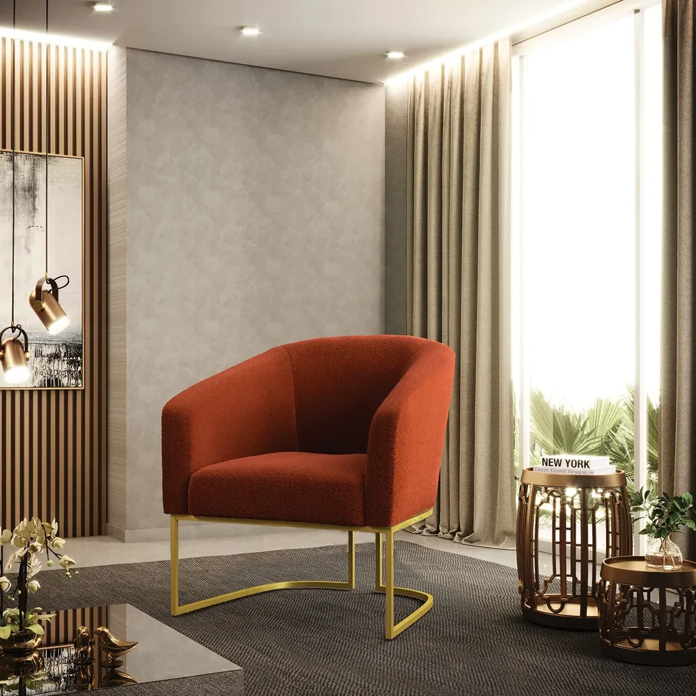Poltrona Decorativa Industrial Dourado Stella Bouclê D03 - D'Rossi - Terra