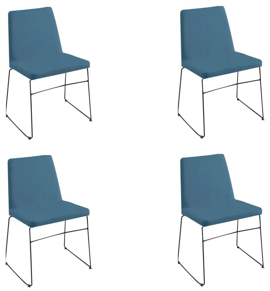 Kit 4 Cadeiras Decorativa Sala de Jantar Anne Linho Azul G17 - Gran Belo