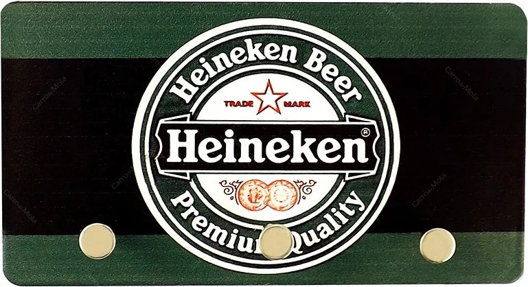 Porta Chaves de Metal Heineken Beer - 3 Pinos - 15x8 cm