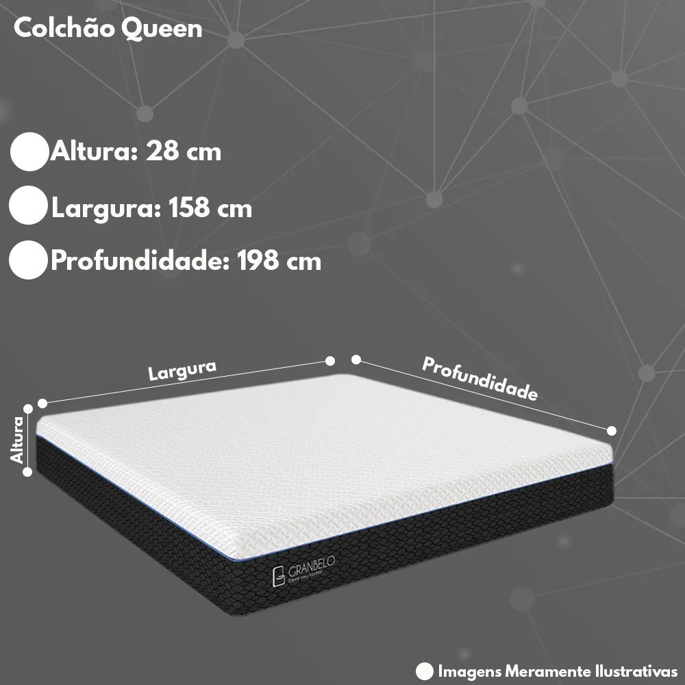 Colchão na Caixa Embalado a Vácuo Musk Queen Ortopédico 158X198 Espuma D28 Branco/Chumbo G90 - Gran Belo