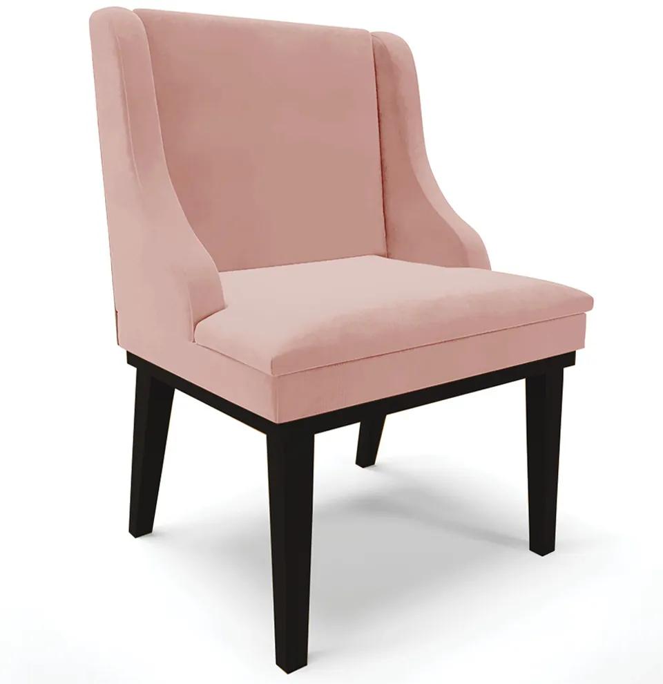 Cadeira Decorativa Sala de Jantar Base Fixa de Madeira Firenze Veludo Rosê/Preto G19 - Gran Belo